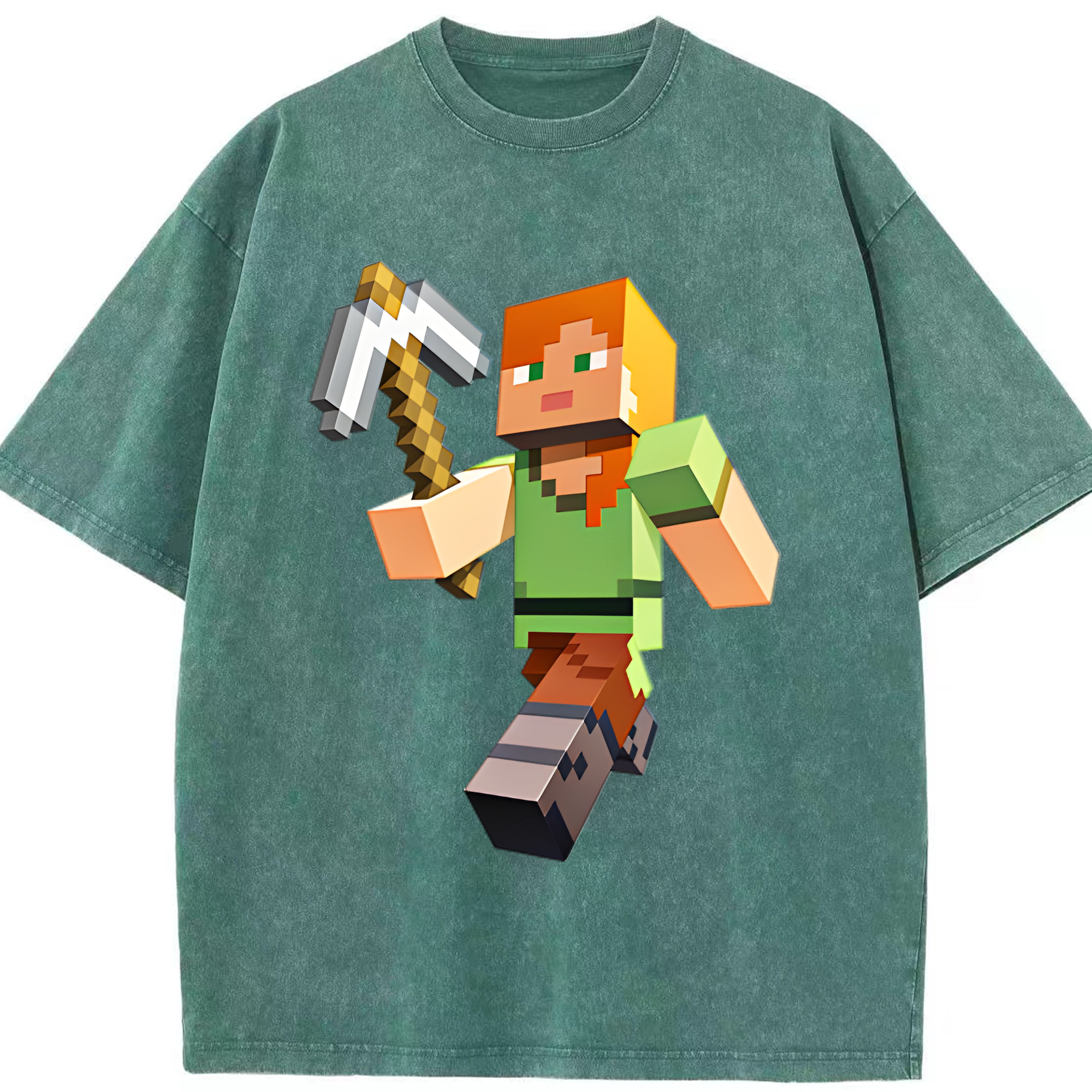 （画像用） マインクラフト ブロックの世界 Minecraft MC Block world 綿100% ヴィンテージ風 半袖Tシャツ（フロントプリント）